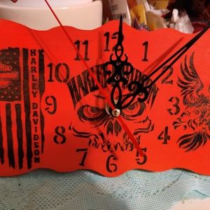Harley Davidson skull clock laser engraved